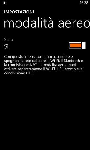 Attivazione della modalità aereo su Windows Phone