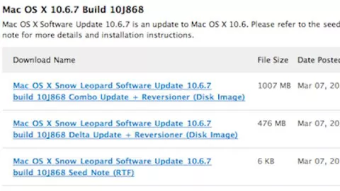 Mac OS X 10.6.7 build 10j868 agli sviluppatori