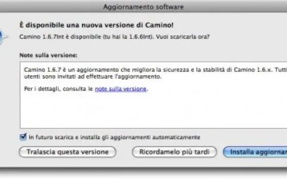 Camino 1.6.7 risolve alcuni bug di sicurezza