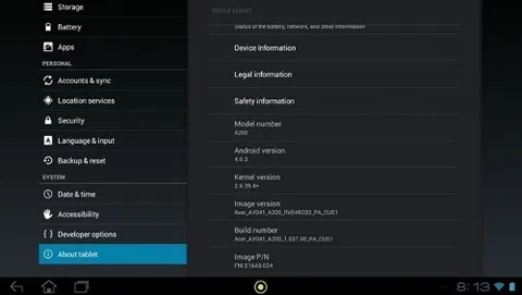 Acer Iconia Tab A200, update Android 4.0 ICS
