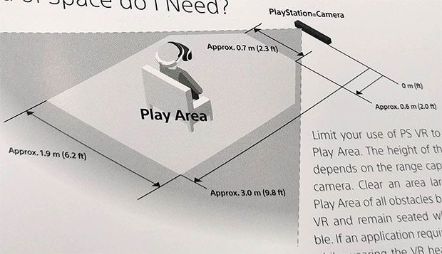 Lo schema che mostra lo spazio necessario per giocare con il visore PlayStation VR di Sony in tutta sicurezza