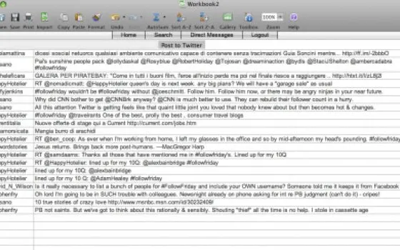 SpreadTweets, un'interfaccia a Twitter che imita Excel per Mac