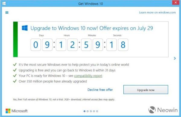 Windows 10, conto alla rovescia per il 29 luglio