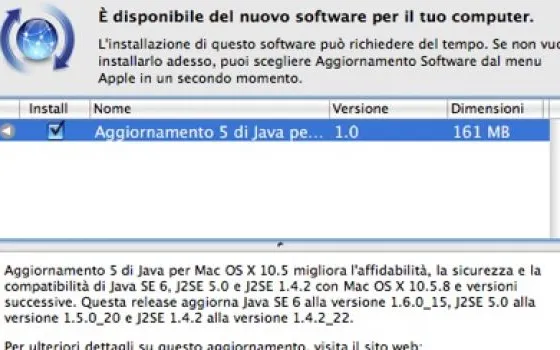 Rilasciato l'aggiornamento 5 di Java per Leopard