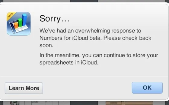 iWork per iCloud, Beta chiusa per alcuni a causa del 