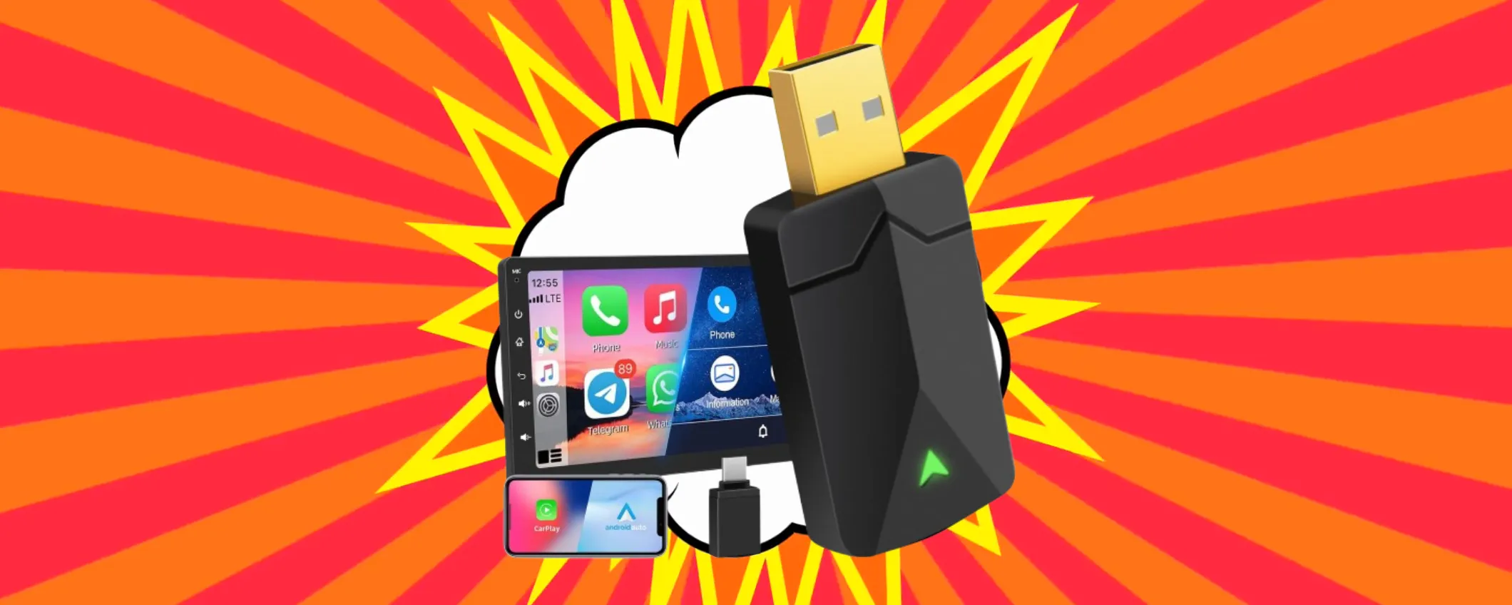 Adattatore wireless CarPlay 2-in-1 a mini prezzo: applica il coupon Amazon (-50%)