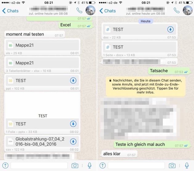 Condivisione dei documenti Office in WhatsApp per iOS.