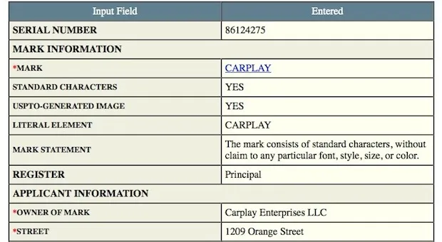 Apple CarPlay, la registrazione del trademark risale a maggio 2013