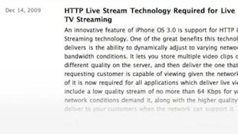 Apple: sì al live streaming, ma su HTTP