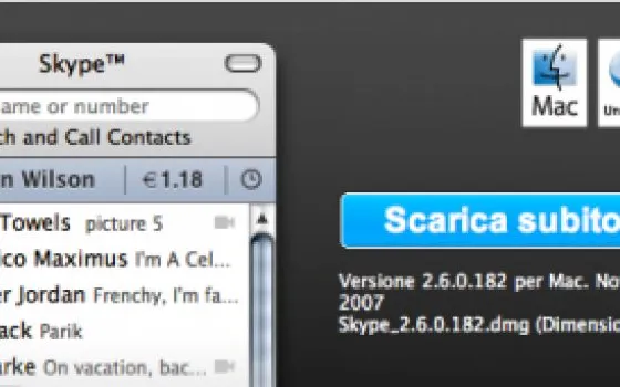 Disponibile Skype 2.6.0.182 per Mac