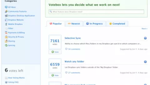 Dropbox introduce Votebox per votare le prossime funzioni da implementare