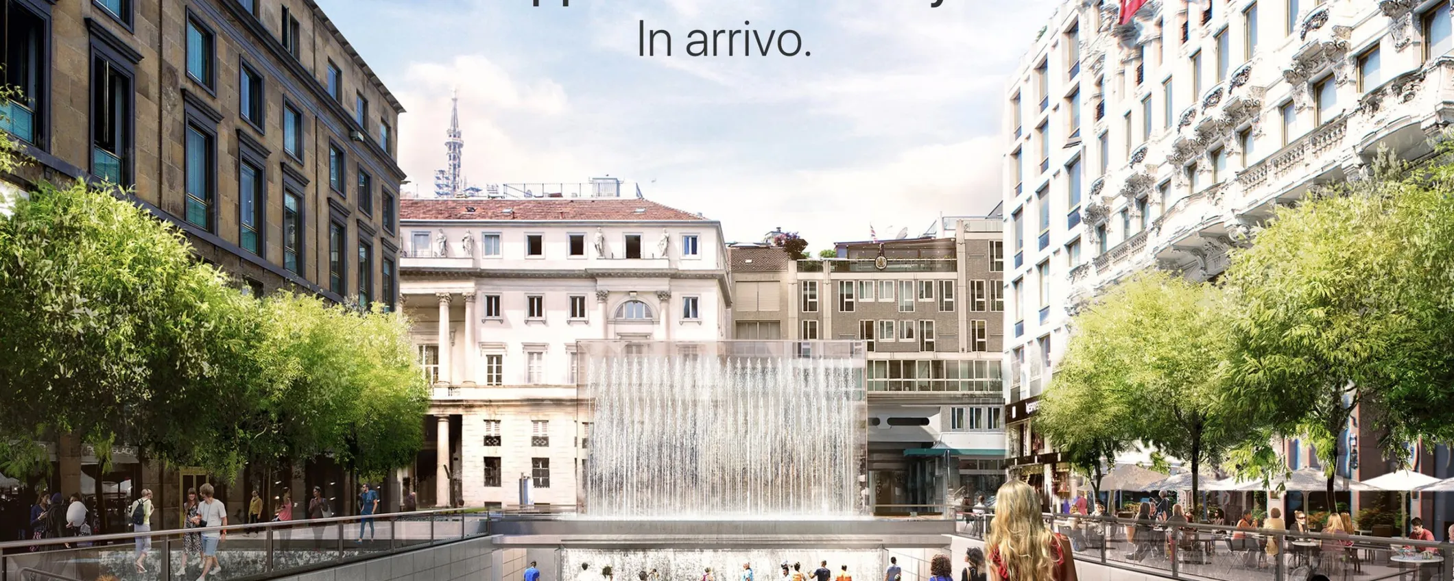 Spettacolare Apple Store a Milano: in Piazza Liberty si entra da una cascata