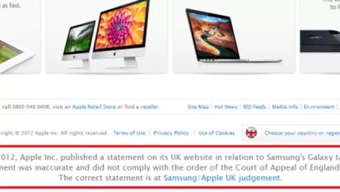 “Samsung non ci ha copiato”: Apple riscrive il messaggio su apple.co.uk