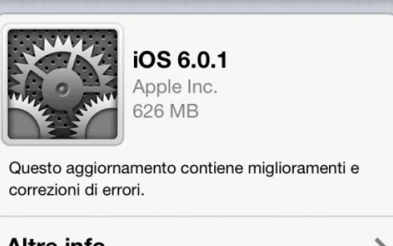 Apple rilascia iOS 6.0.1: correzioni di errori e miglioramenti