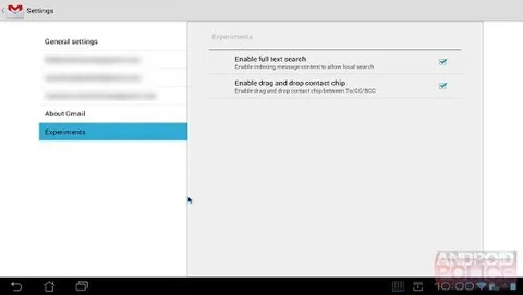 Gmail, funzionalità sperimentali su Android 4.0.3