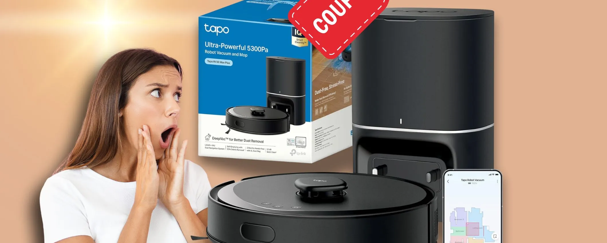 Robot Aspirapolvere e Lavapavimenti con svuotamento automatico: COUPON e SCONTO per un prezzo mini