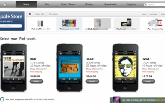 Apple Store USA: silenzioso taglio di prezzi per gli iPod