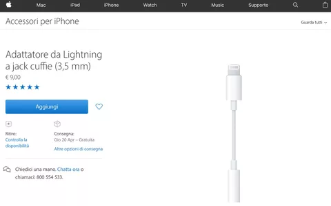 iPhone 2017, Apple manterrà l'adattatore Lightning/Jack nel pacchetto