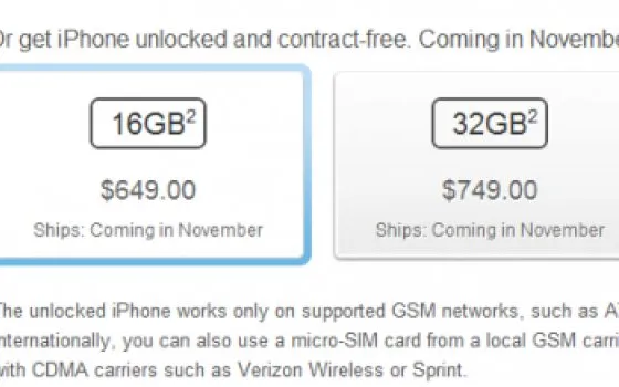 iPhone 4S: Da novembre in vendita senza contratto negli USA