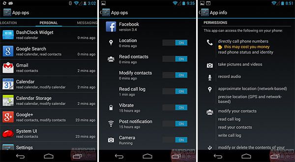 Screenshot per App Ops, funzionalità nascosta in Android 4.3 Jelly Bean