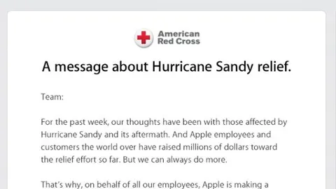 Apple dona 2,5 milioni di dollari alla Croce Rossa per l'uragano Sandy