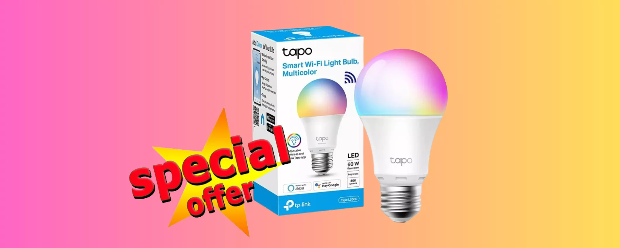 Solo 9€ per la Lampadina WiFi IntelligenteTP-Link Tapo: sconto maxi del 33%