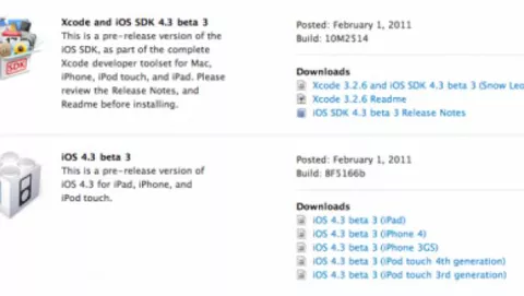 Apple rilascia agli sviluppatori iOS 4.3 beta 3