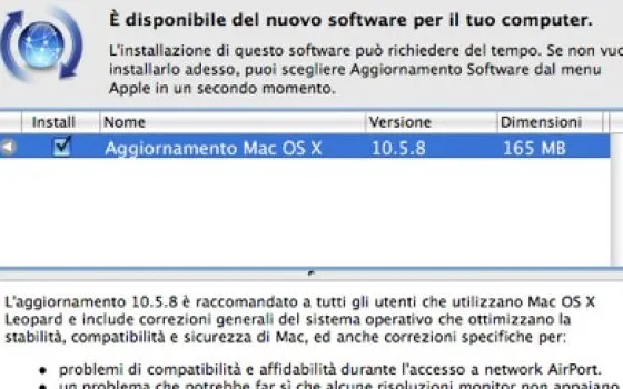 Rilasciato Mac OS X 10.5.8