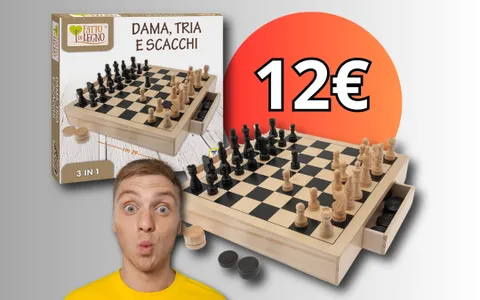 Giochi in legno 3 in 1: dalla DAMA agli SCACCHI a soli 12€