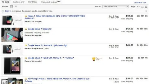 Nexus 7 in vendita su eBay