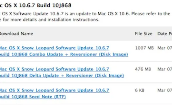 Mac OS X 10.6.7 build 10j868 agli sviluppatori