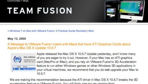 VMware: non aggiornate a OS X 10.5.7 se avete una scheda ATI