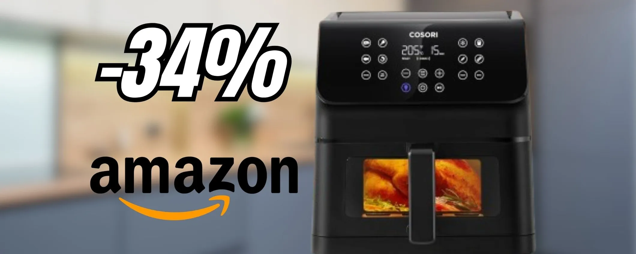 Friggitrice ad aria Cosori da 6,2L, facile da pulire e con 11 funzioni di cottura (-34%)