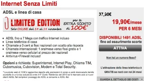 Telecom Italia: 100 euro di extra sconto per chi si abbonerà a Internet Senza Limiti