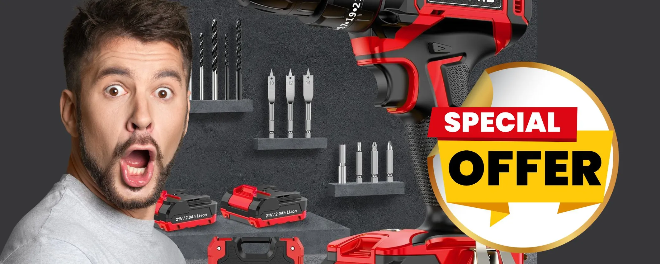 Trapano avvitatore con 14 accessori e luce LED: prezzo WOW con il coupon sconto