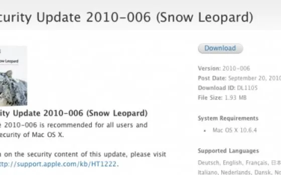Apple rilascia il nuovo Security Update per Snow Leopard