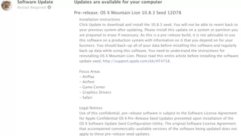 Apple rilascia la beta 12D78 di OS X 10.8.3 agli sviluppatori