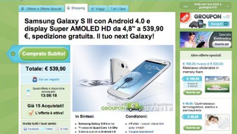 Samsung Galaxy S3 a 539,90 euro da Groupon