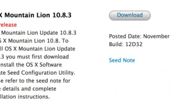 Apple invia la prima beta di OS X 10.8.3 agli sviluppatori