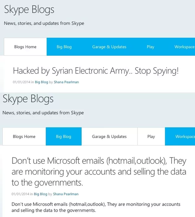 I messaggi pubblicati dal SEA sul blog ufficiale di Skype.