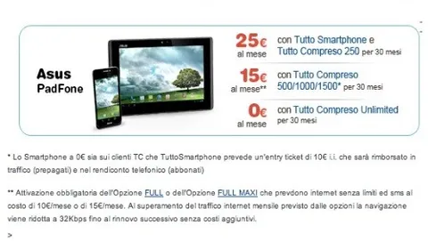 ASUS Padfone disponibile in abbonamento con TIM
