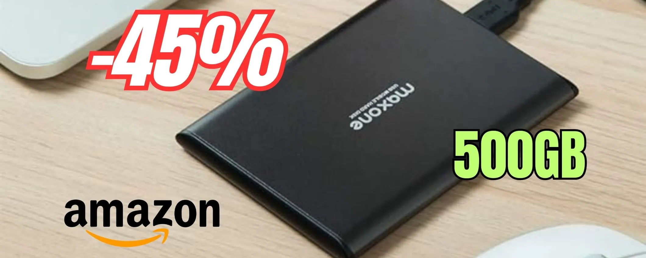 Hard disk esterno da 500GB SCONTATISSIMO su Amazon (-45%)