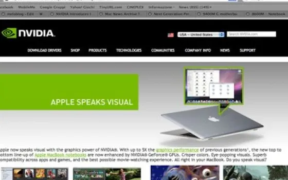 Informazioni sui chip grafici dei nuovi MacBook sul sito NVIDIA