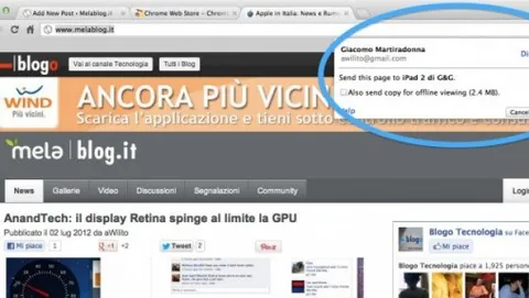 Inviare pagine Web da Mac a iOS con Chrome