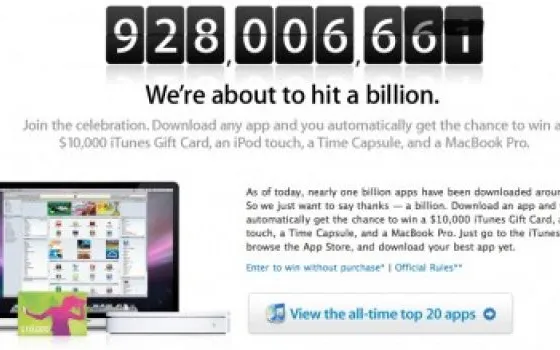 Apple inizia il conto alla rovescia per 1 miliardo di download dell'App Store