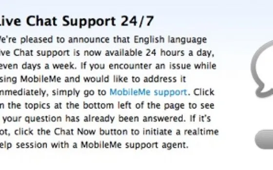 Supporto per MobileMe mediante chat live