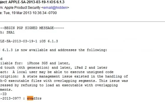 iOS 6.1.3 tappa le falle del jailbreak evasi0n