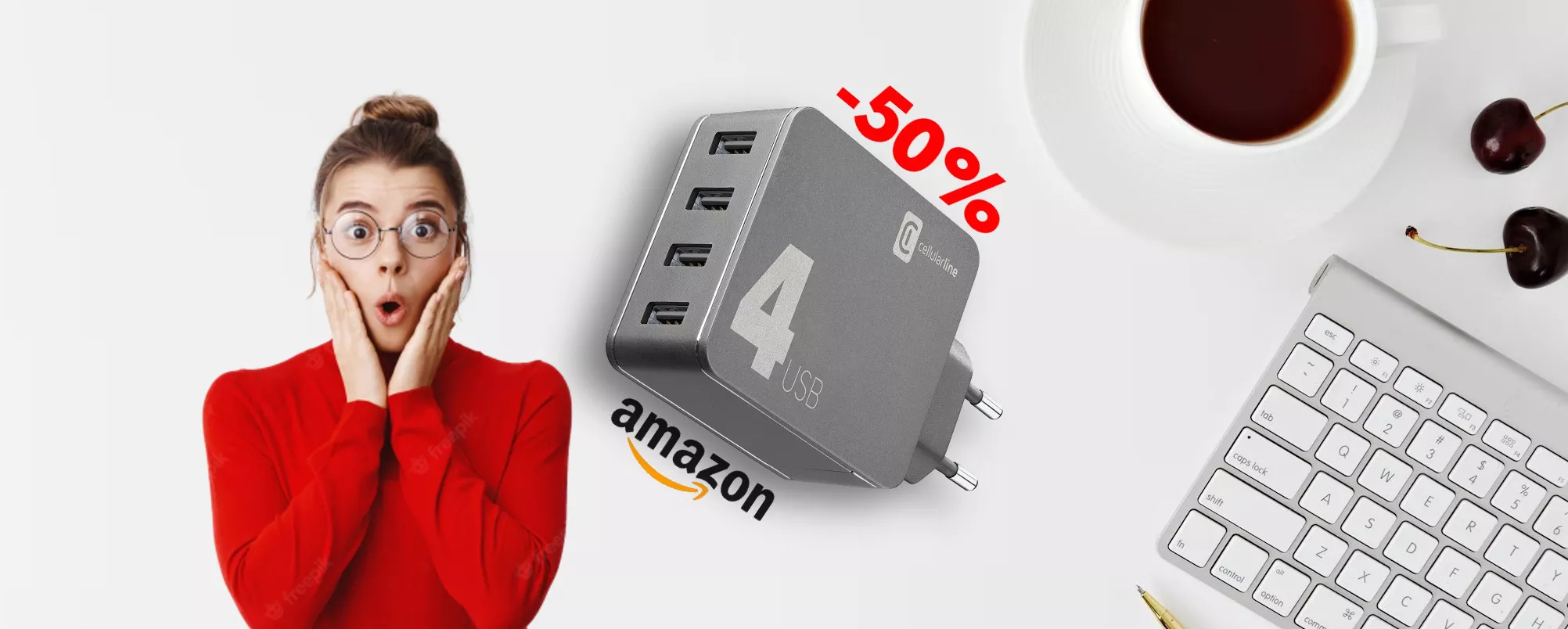 Caricabatterie Multipower 42W con 4 USB in OFFERTA al 50% su Amazon