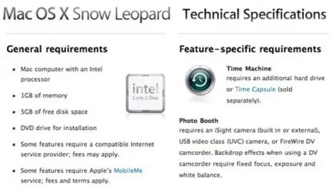 I requisiti minimi per l'installazione di Snow Leopard