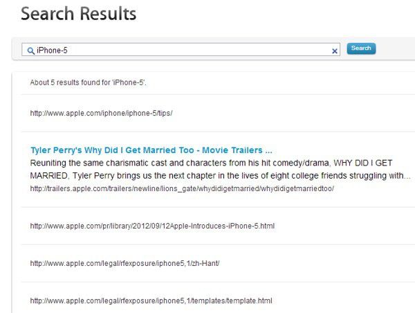 iPhone 5 sul motore di ricerca interno Apple.com